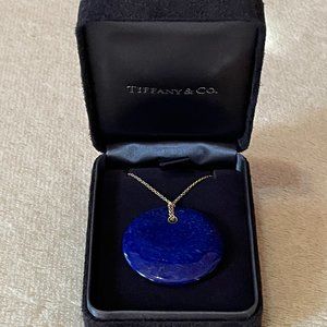 Rare TIFFANY & CO. x Elsa Peretti Lapis Lazuli Touchstone Disc 18k Necklace